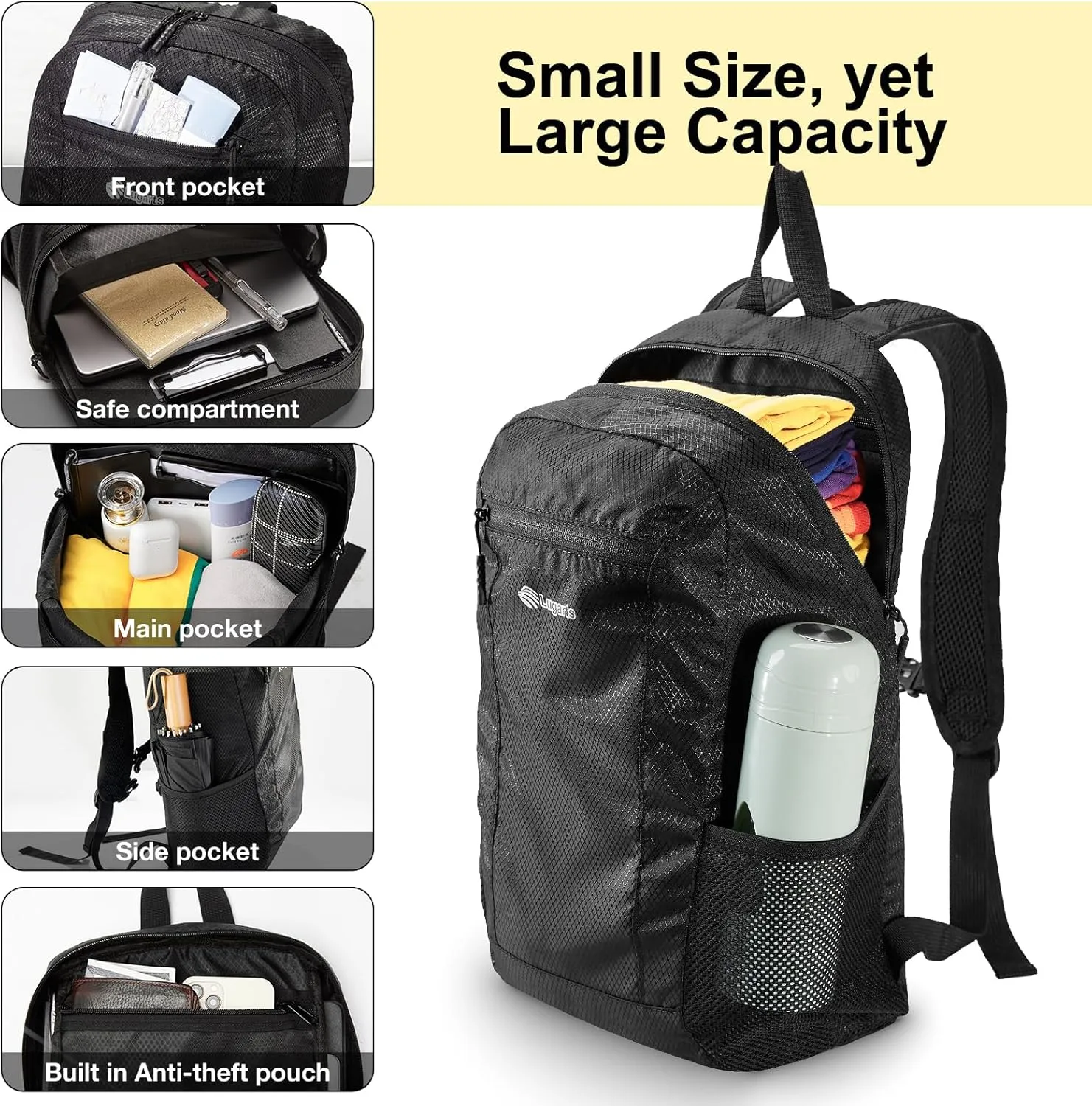 15L Water Resistant Hiking Daypack, Small Backpack Travel Outdoor, Lightweight Day Pack with Tool Loops