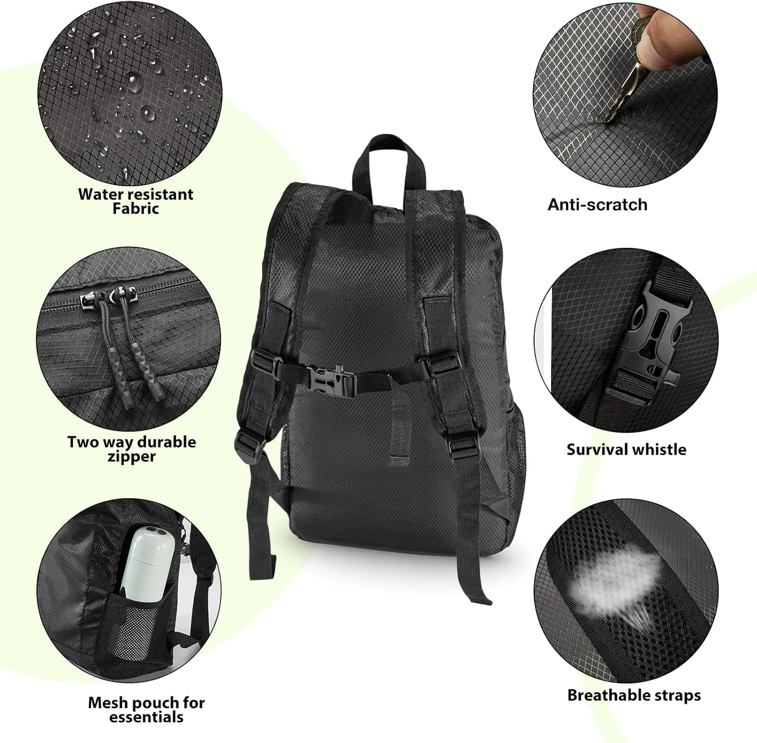 15L Water Resistant Hiking Daypack, Small Backpack Travel Outdoor, Lightweight Day Pack with Tool Loops