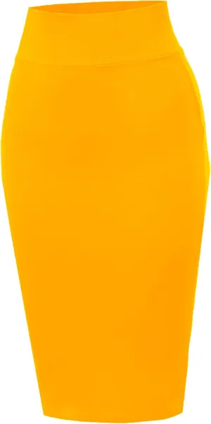 A2Y Women's Basic Solid Ponte Knee Length Slit Techno Span High Waist Pencil Skirt