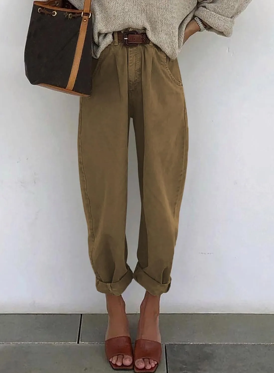 Astylish Womens High Waisted Baggy Jeans Boyfriend Cropped Loose Denim Pants