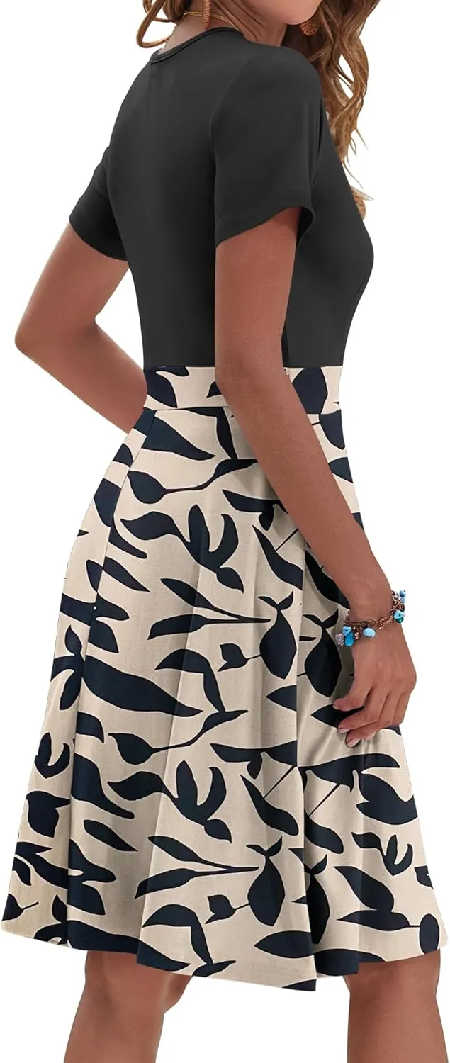 AUSELILY Womens Summer Dresses 2025 Short Sleeve V Neck Floral Sundress with Pockets
