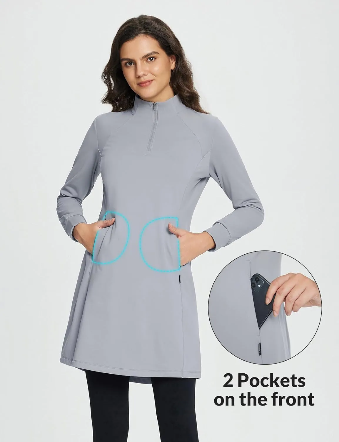 baleaf Women's Fleece Lined Dress Sweatshirt Dress Water Resistant Warm Quarter Zip Cover Up Winter Outdoor with Pocket