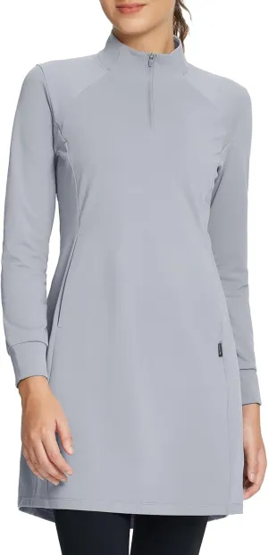 baleaf Women's Fleece Lined Dress Sweatshirt Dress Water Resistant Warm Quarter Zip Cover Up Winter Outdoor with Pocket
