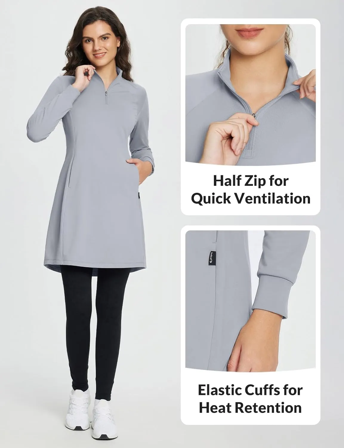 baleaf Women's Fleece Lined Dress Sweatshirt Dress Water Resistant Warm Quarter Zip Cover Up Winter Outdoor with Pocket