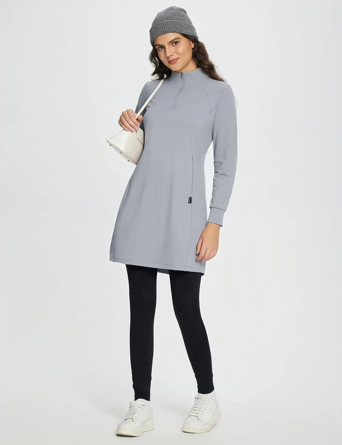 baleaf Women's Fleece Lined Dress Sweatshirt Dress Water Resistant Warm Quarter Zip Cover Up Winter Outdoor with Pocket