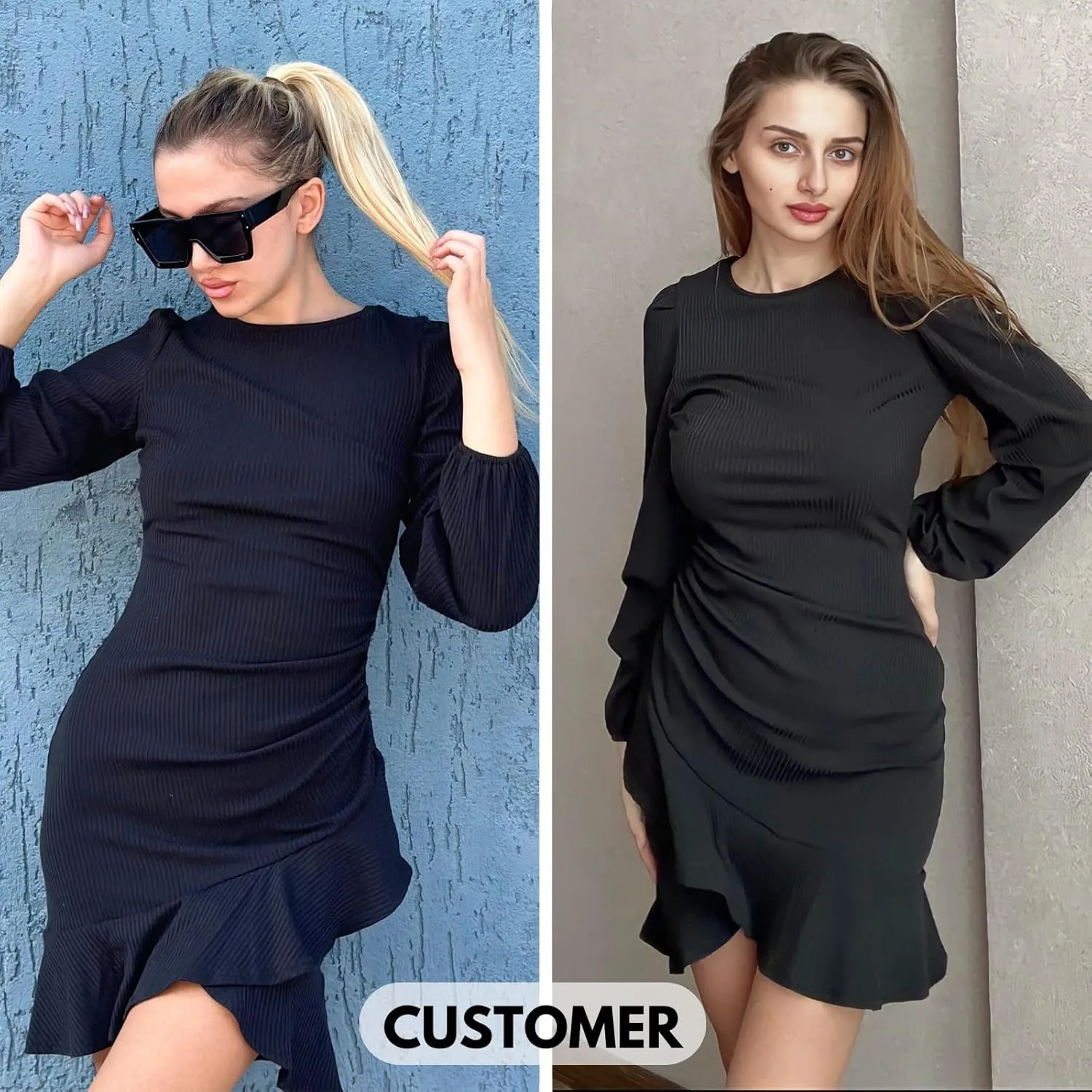 Byinns Women's 2024 Knit Sweater Bodycon Mini Dress Ribbed Long Sleeve Ruffle Hem Cocktail Party Sexy Fall Winter Dresses