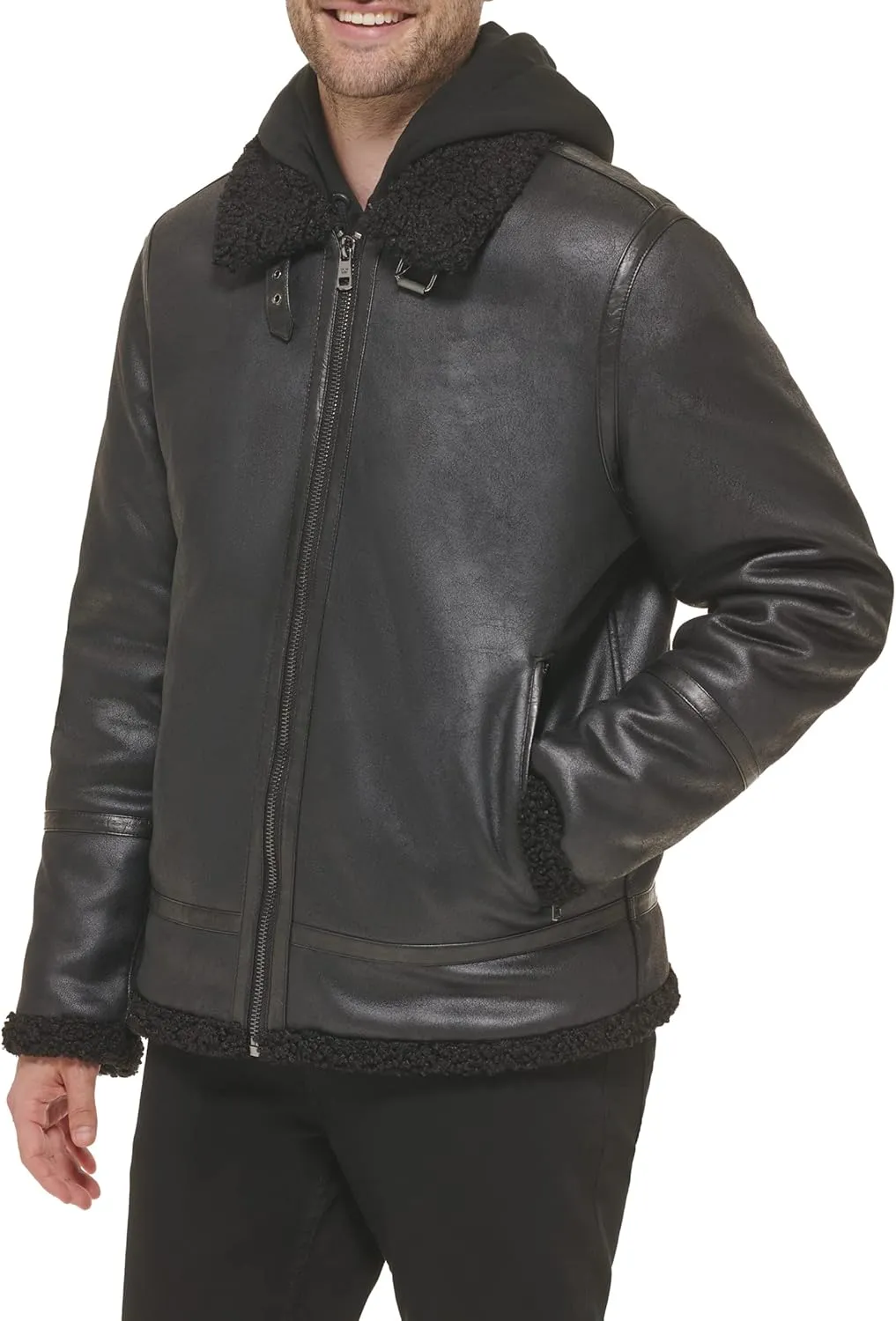 Calvin Klein Men's Faux Leather Jacket Men - Bomber Jacket with Shearling Lining