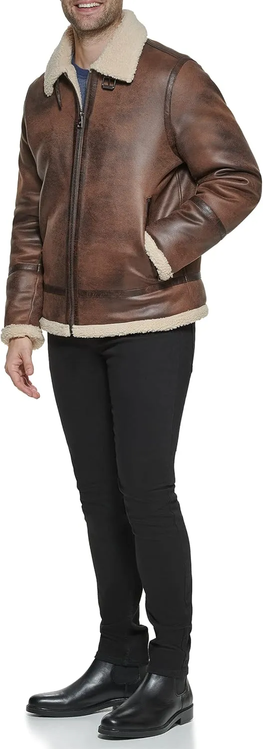 Calvin Klein Men's Faux Leather Jacket Men - Bomber Jacket with Shearling Lining