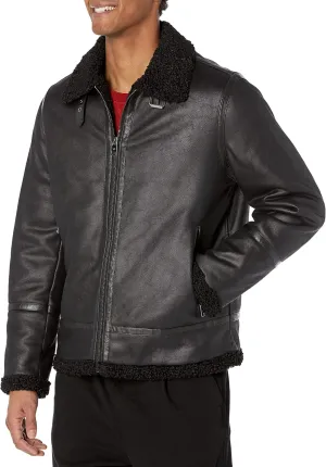 Calvin Klein Men's Faux Leather Jacket Men - Bomber Jacket with Shearling Lining