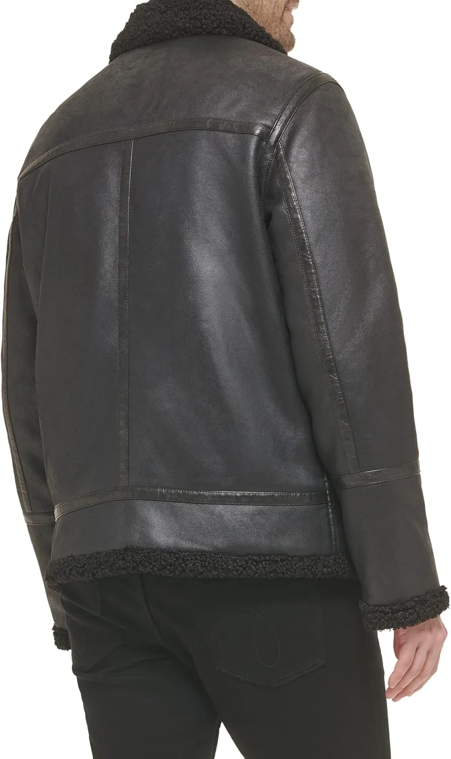 Calvin Klein Men's Faux Leather Jacket Men - Bomber Jacket with Shearling Lining