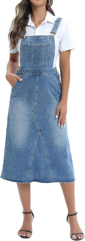 Denim Overall Dress for Women Casual Sleeveless Adjustable Straps jeans Dres 2023