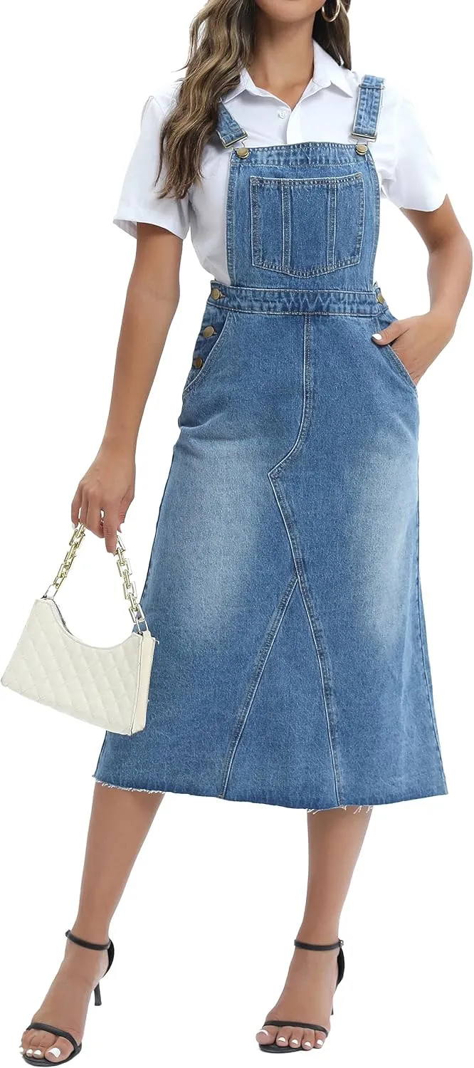 Denim Overall Dress for Women Casual Sleeveless Adjustable Straps jeans Dres 2023