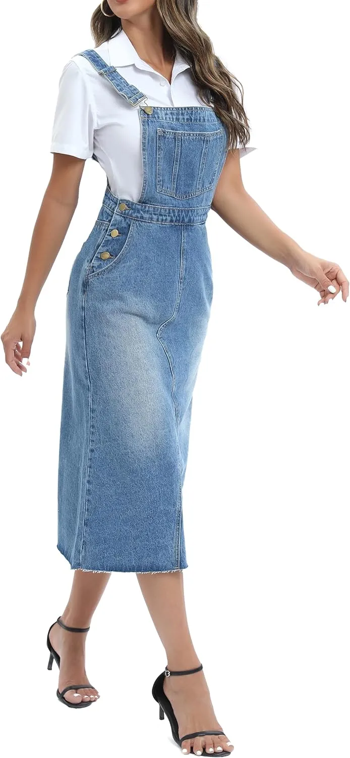 Denim Overall Dress for Women Casual Sleeveless Adjustable Straps jeans Dres 2023