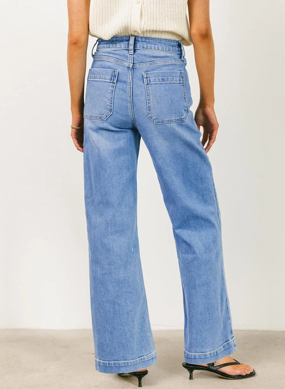 EVALESS Womens Wide Leg Jeans High Waisted Stretchy Loose Denim Pants