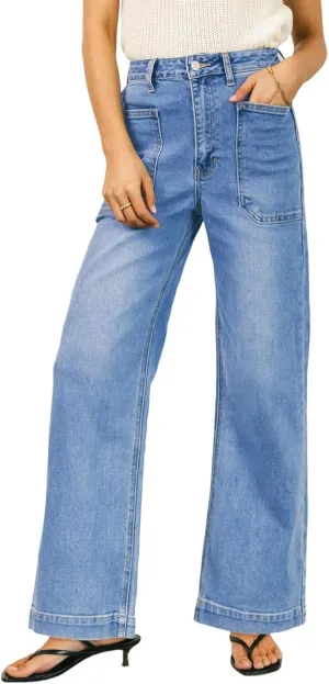 EVALESS Womens Wide Leg Jeans High Waisted Stretchy Loose Denim Pants