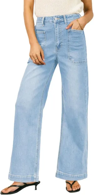 EVALESS Womens Wide Leg Jeans High Waisted Stretchy Loose Denim Pants