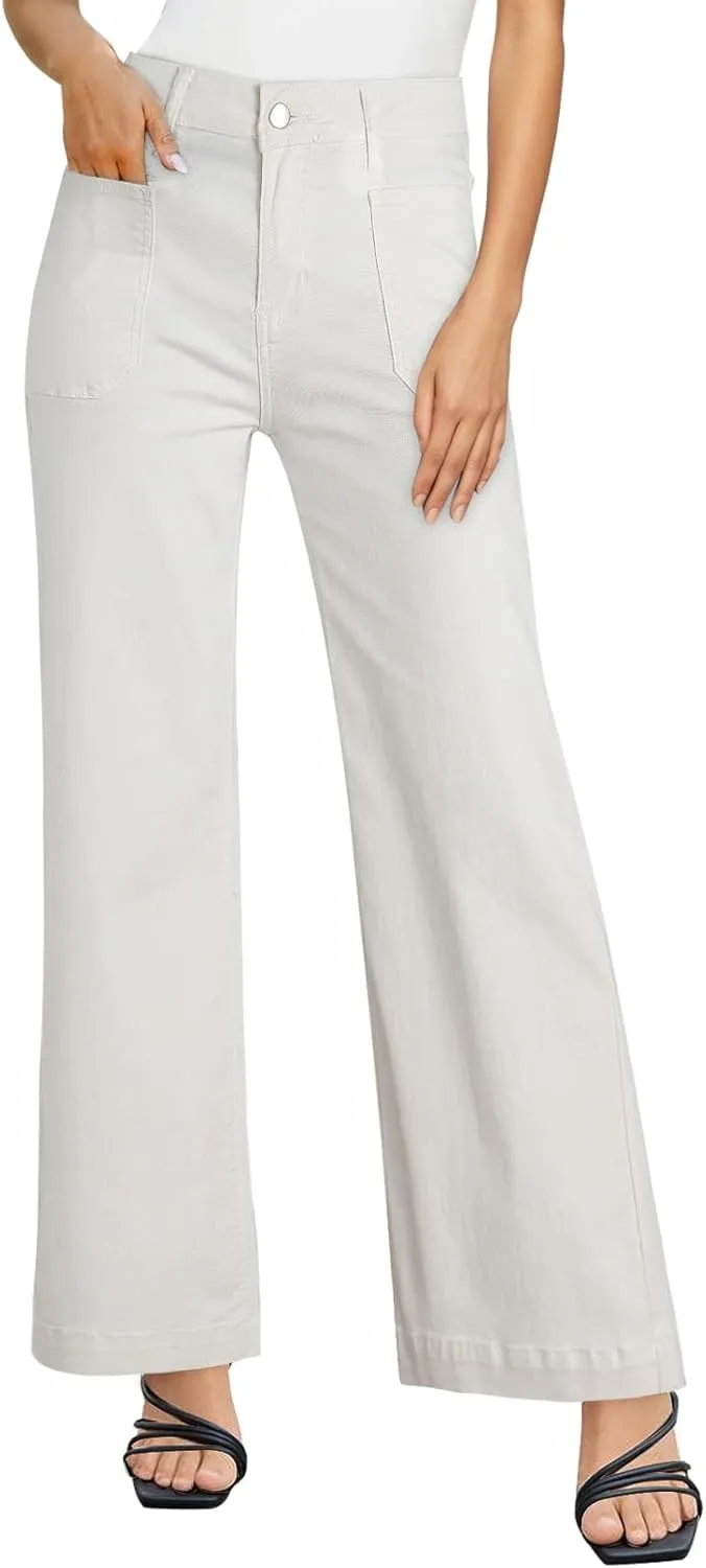 EVALESS Womens Wide Leg Jeans High Waisted Stretchy Loose Denim Pants