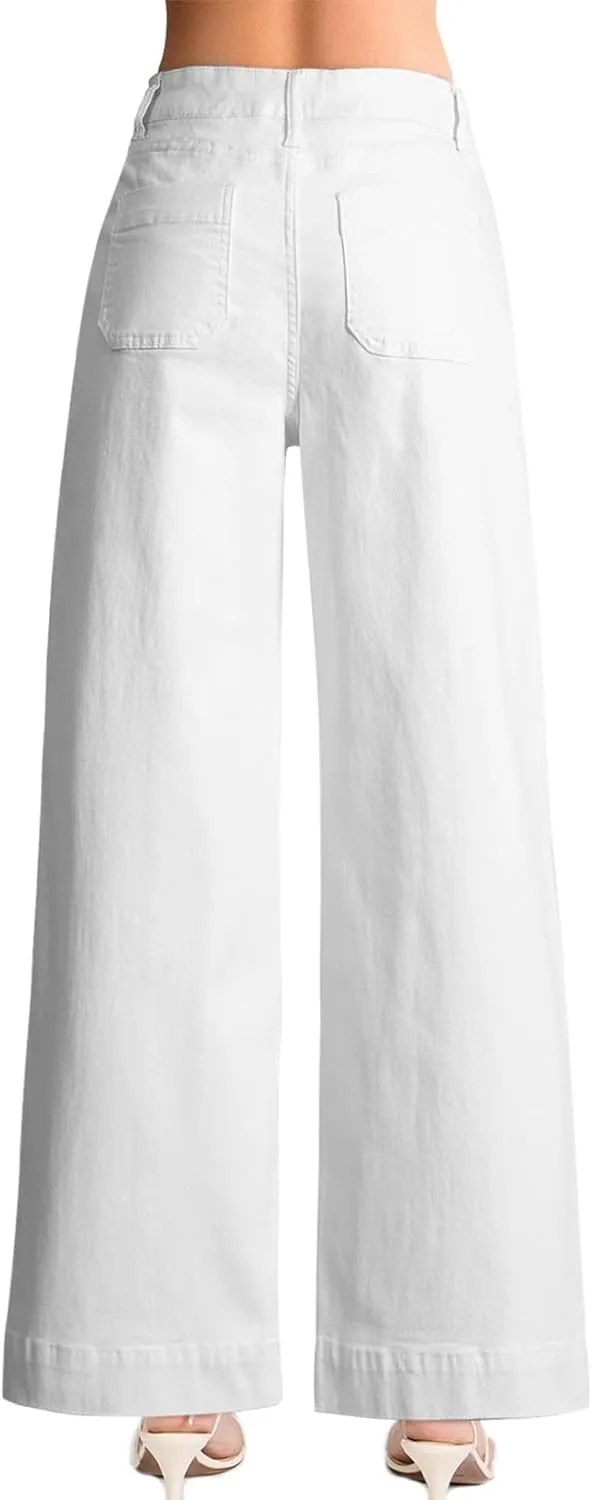 EVALESS Womens Wide Leg Jeans High Waisted Stretchy Loose Denim Pants
