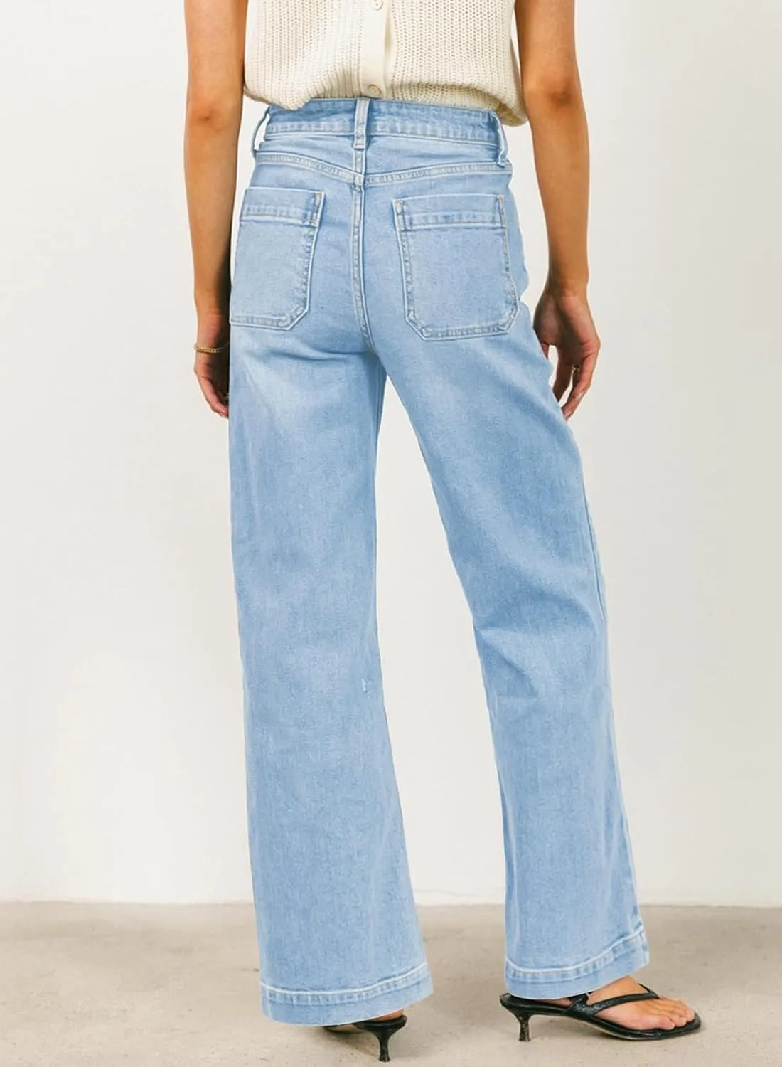 EVALESS Womens Wide Leg Jeans High Waisted Stretchy Loose Denim Pants