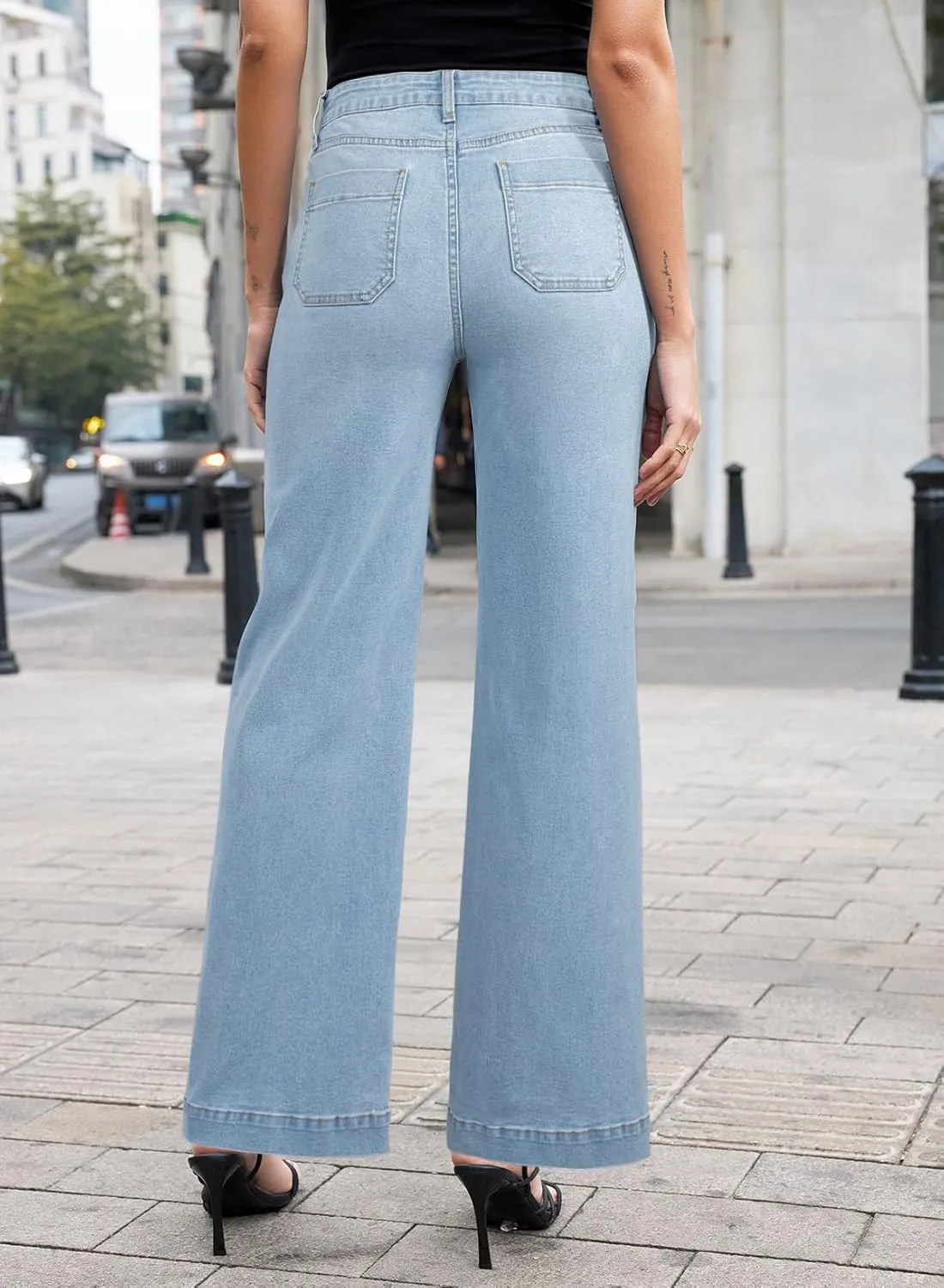 EVALESS Womens Wide Leg Jeans High Waisted Stretchy Loose Denim Pants