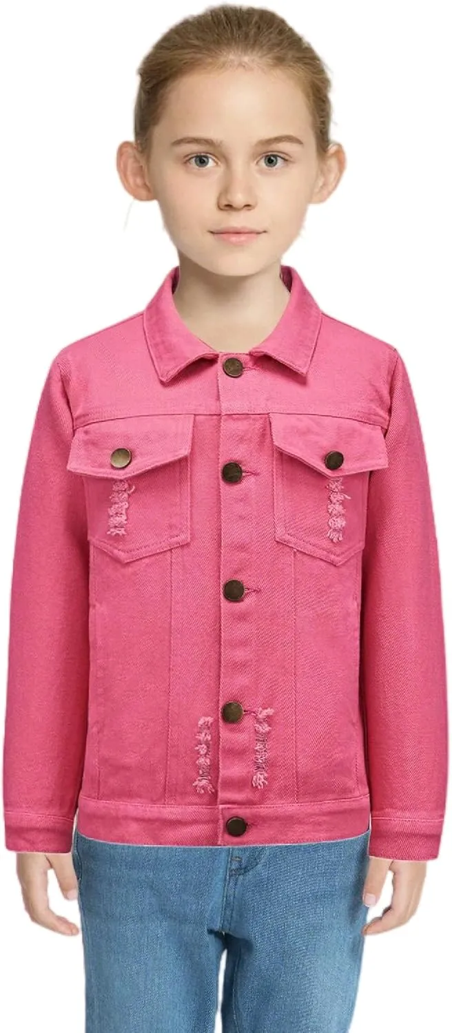 Girls Boys Jean Jacket for (4-14 Years Kids) Trendy Cozy Soft Ripped Denim Coat Casual Outerwear School Travel Teen Gift