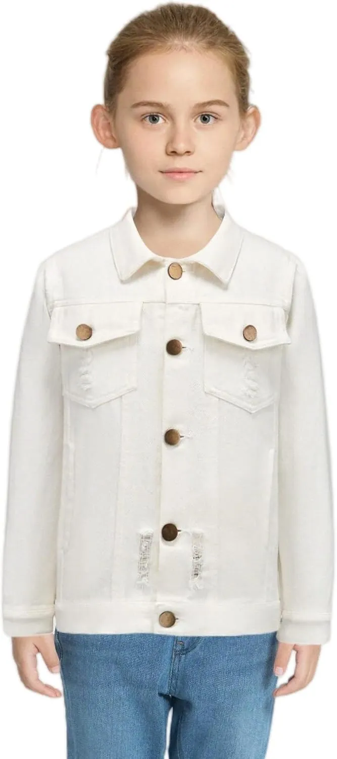Girls Boys Jean Jacket for (4-14 Years Kids) Trendy Cozy Soft Ripped Denim Coat Casual Outerwear School Travel Teen Gift