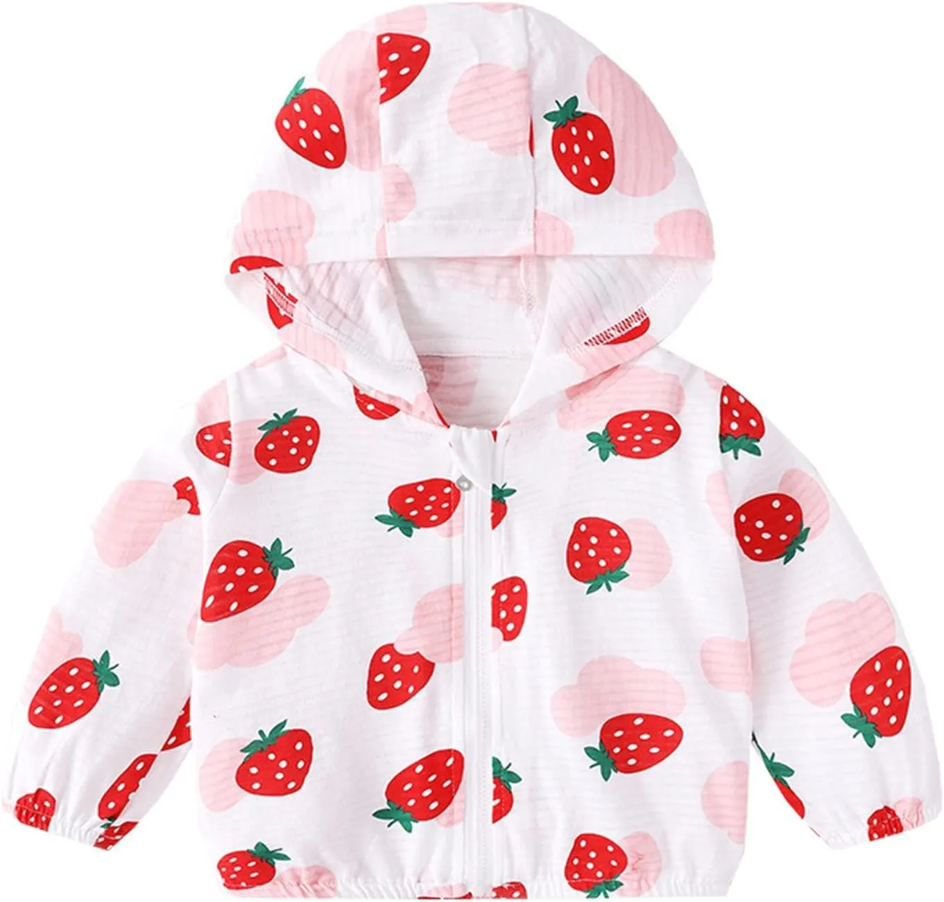 Kids Baby Toddler Girls Strawberry Print Spring Fall Outerwear Windbreaker Zipper Hooded Jackets Coat Rain Jacket