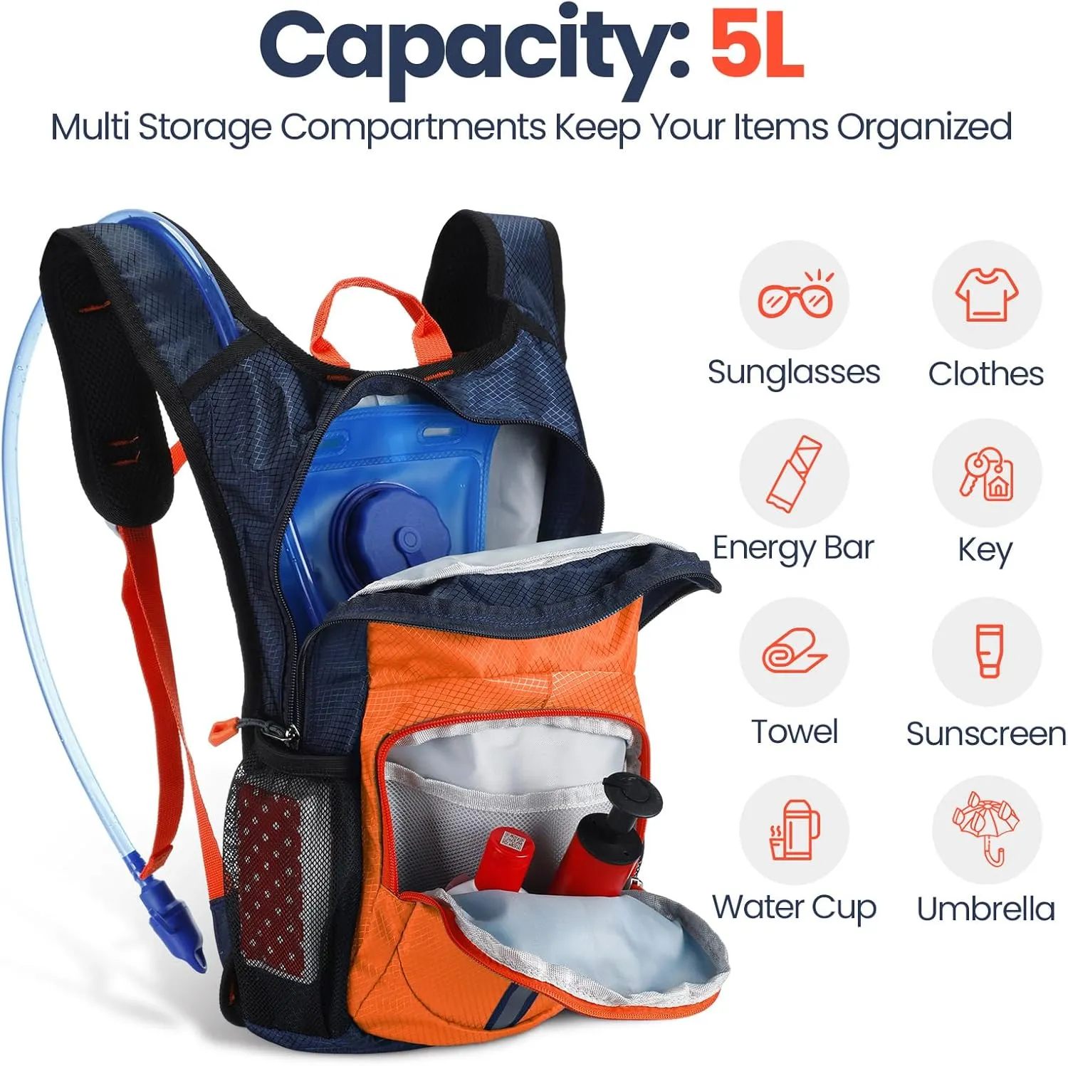 Kids Hydration Backpack with 1.5L Water Bladder Hiking Backpack Lightweight for Boys or Girls Children Biking Climbing Running Cycling