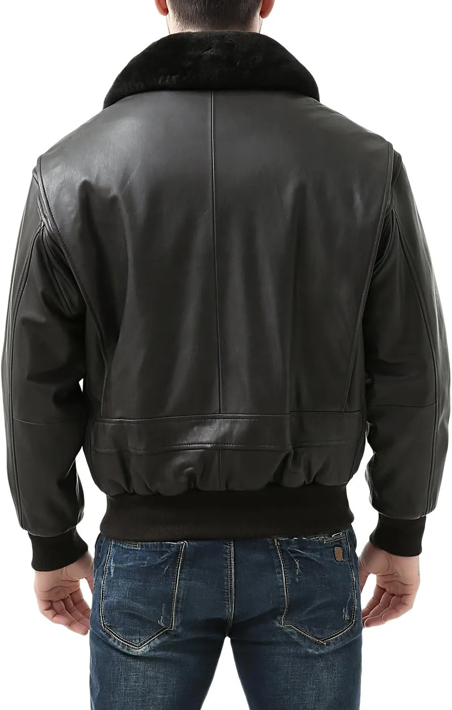 Landing Leathers Men Premium Navy G-1 Goatskin Leather Flight Bomber Jacket (Also available in Big & Tall)