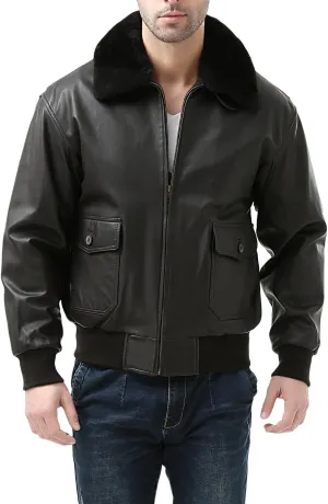 Landing Leathers Men Premium Navy G-1 Goatskin Leather Flight Bomber Jacket (Also available in Big & Tall)