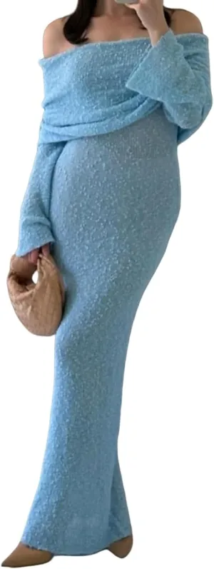 LETSVDO Women's Off Shoulder Maxi Dress Long Sleeve Bodycon Knit Crochet Mesh Sweater Sexy Vacation Party Dresses
