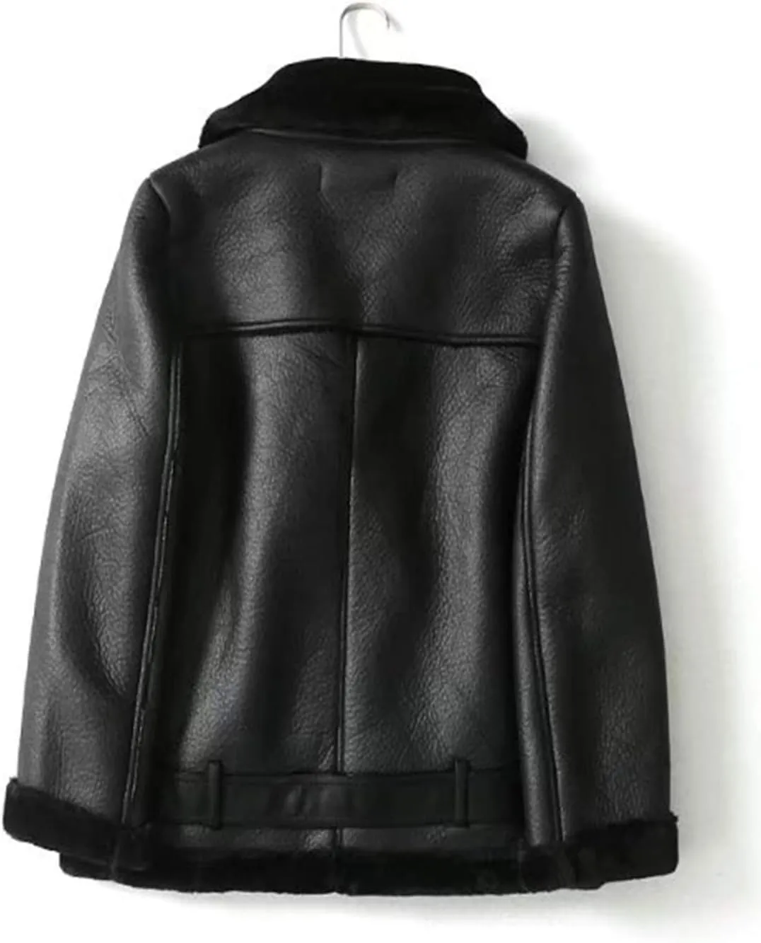 LY VAREY LIN Women's Faux Shearing Moto Jacket Thick Lined Parka Winter Shearling Coat Leather Jacket