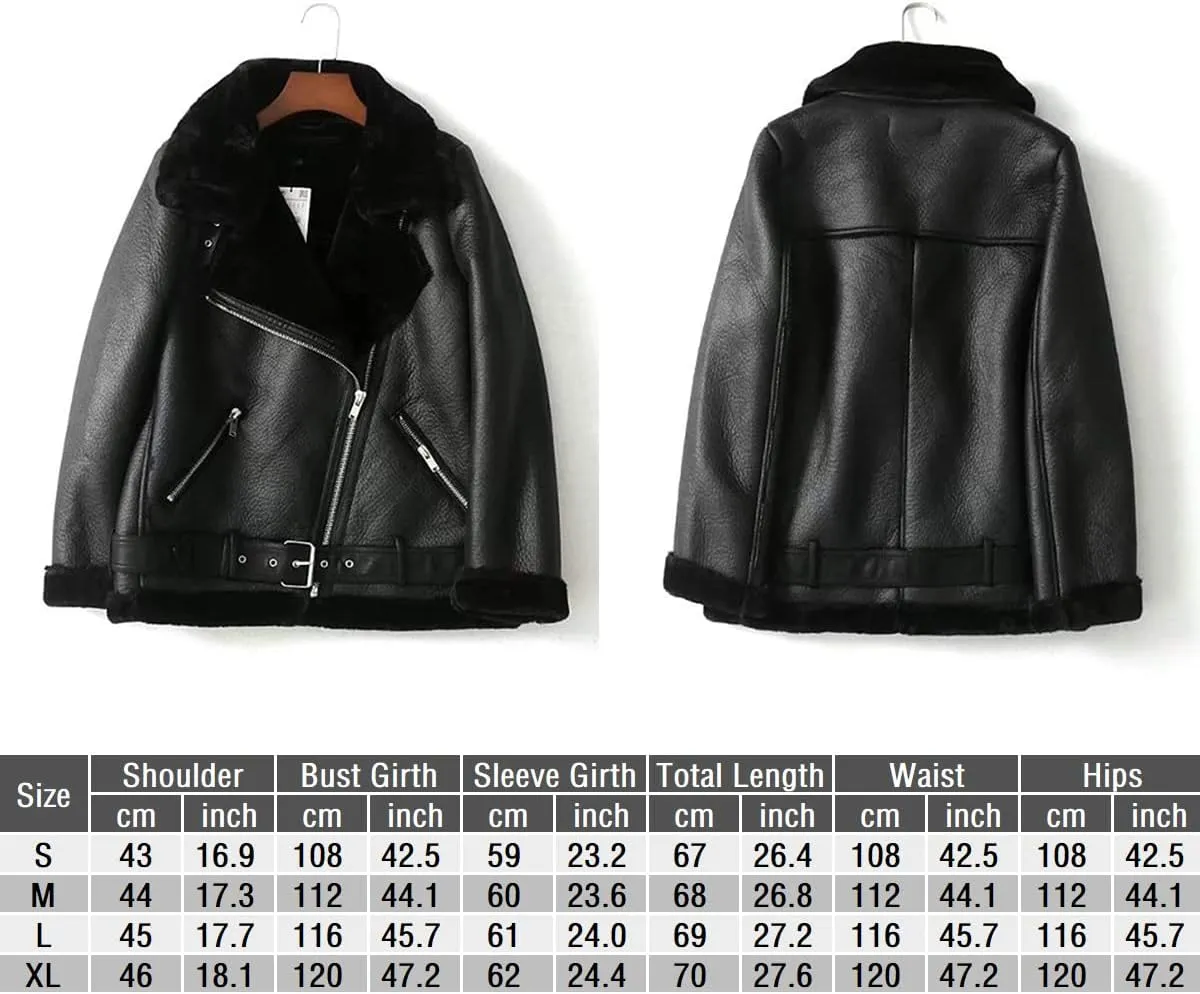 LY VAREY LIN Women's Faux Shearing Moto Jacket Thick Lined Parka Winter Shearling Coat Leather Jacket
