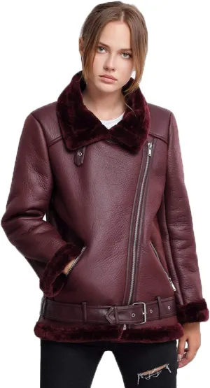 LY VAREY LIN Women's Faux Shearing Moto Jacket Thick Lined Parka Winter Shearling Coat Leather Jacket