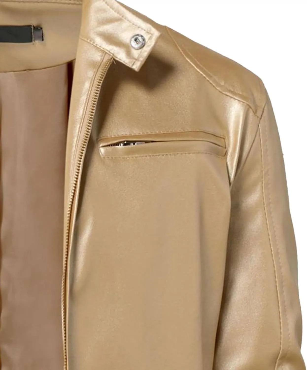 Men's Casual Leather Jacket Motorcycle Lightweight PU Outwear Stand Collar Bomber Leather Jacket