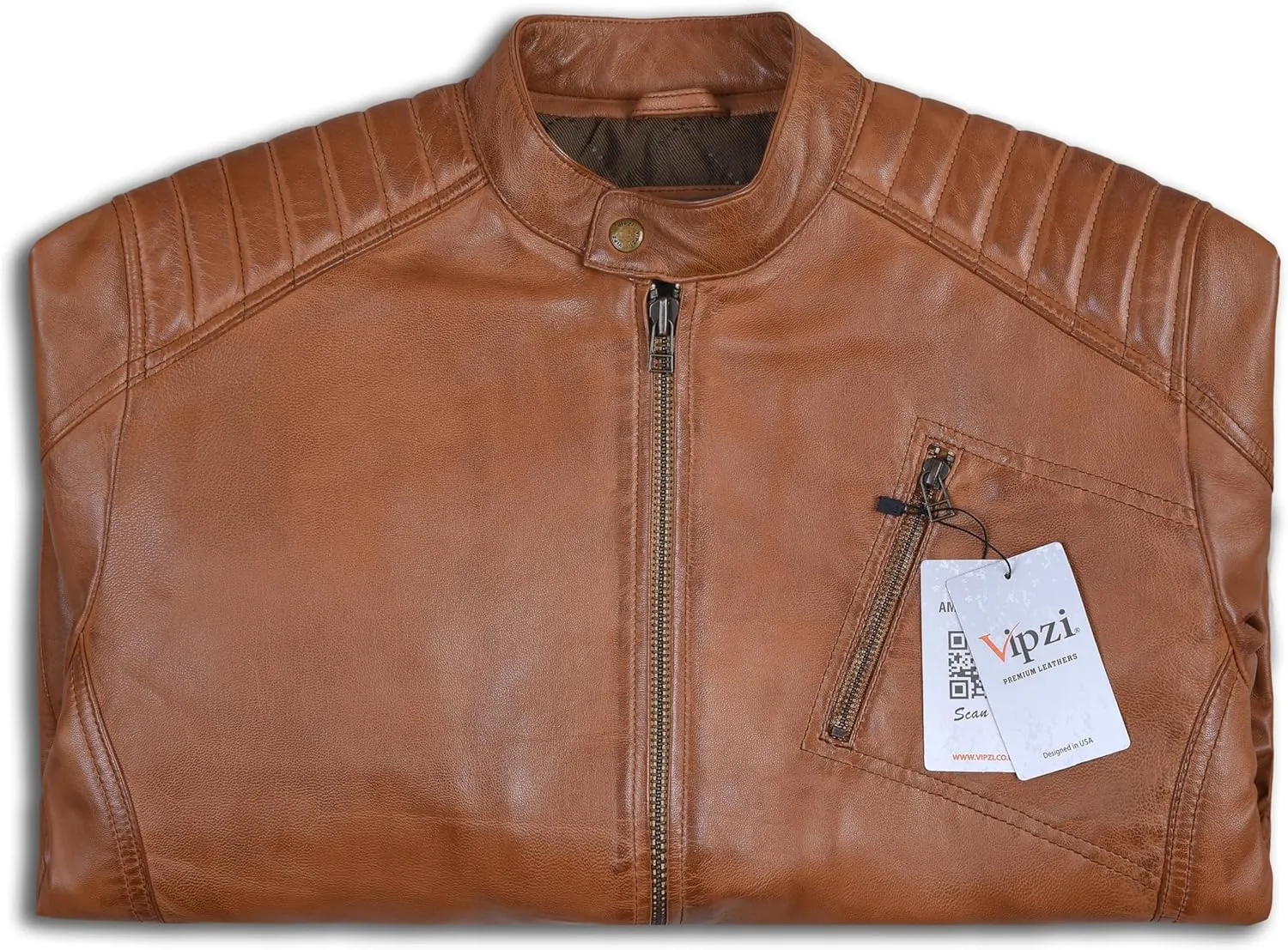 Men's Genuine Lambskin Leather Motorcycle Jacket  Vintage Cafe Racer Style Slim Fit Biker Coat