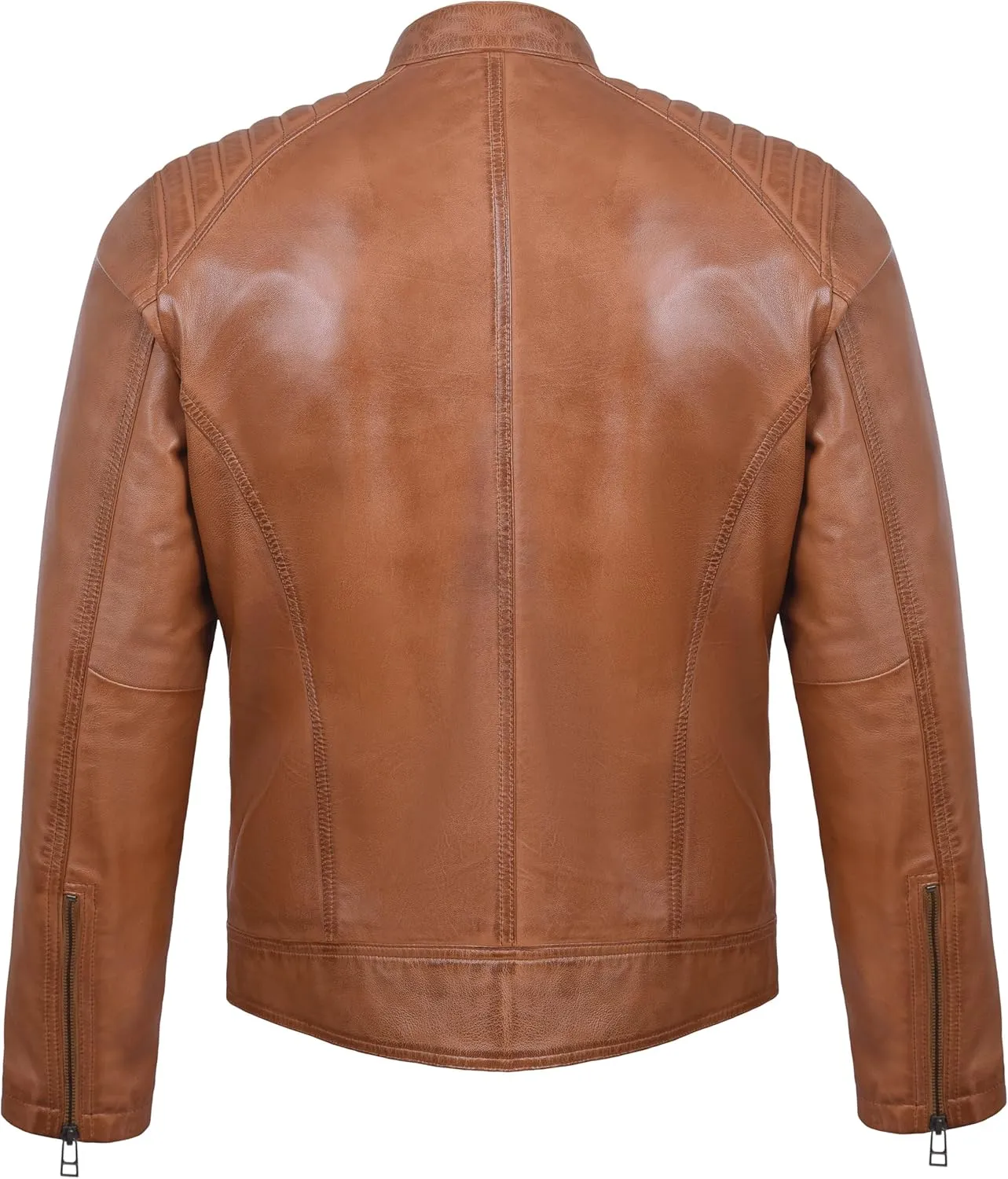 Men's Genuine Lambskin Leather Motorcycle Jacket  Vintage Cafe Racer Style Slim Fit Biker Coat