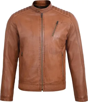Men's Genuine Lambskin Leather Motorcycle Jacket  Vintage Cafe Racer Style Slim Fit Biker Coat
