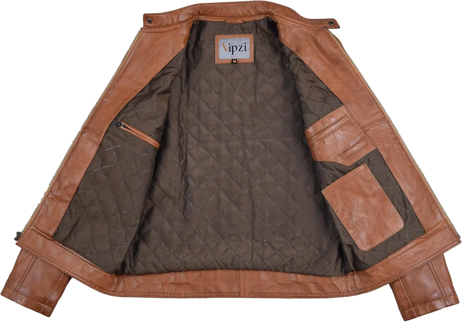 Men's Genuine Lambskin Leather Motorcycle Jacket  Vintage Cafe Racer Style Slim Fit Biker Coat