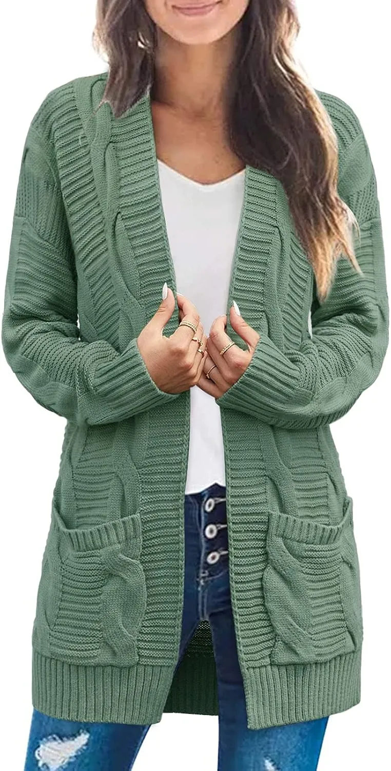 MEROKEETY Women's 2025 Long Sleeve Cable Knit Cardigan Sweaters Open Front Fall Outwear Coat