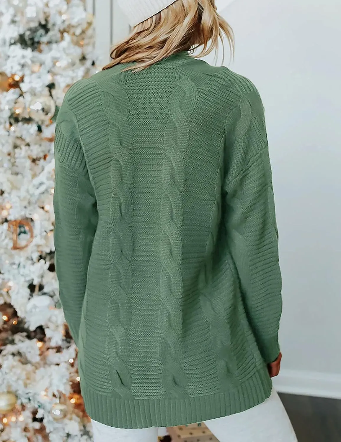 MEROKEETY Women's 2025 Long Sleeve Cable Knit Cardigan Sweaters Open Front Fall Outwear Coat