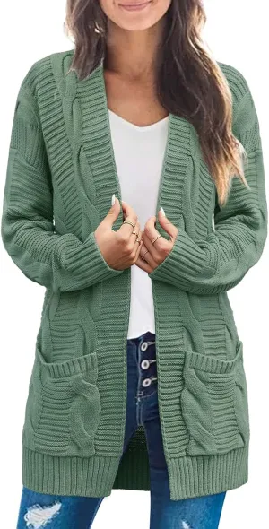 MEROKEETY Women's 2025 Long Sleeve Cable Knit Cardigan Sweaters Open Front Fall Outwear Coat