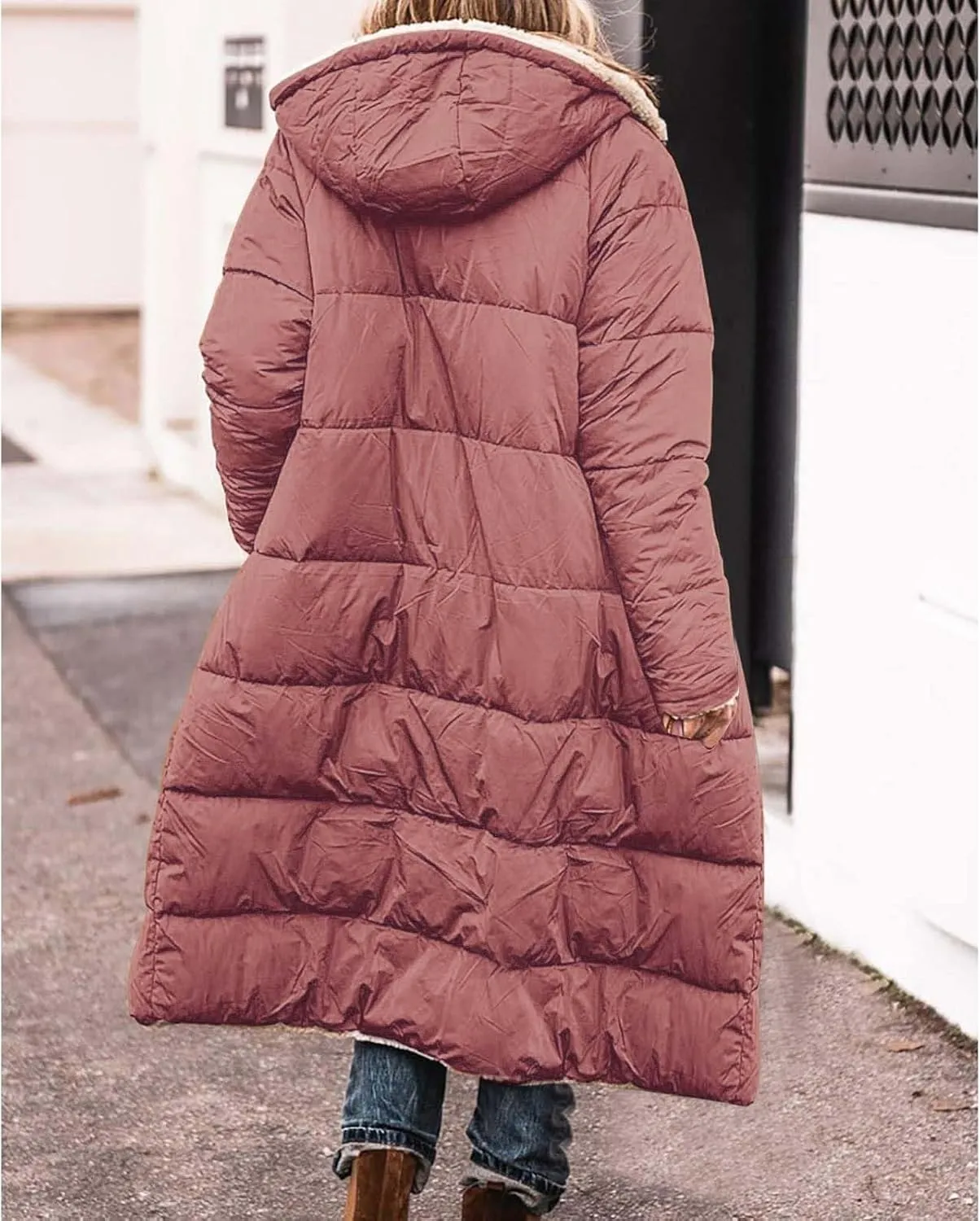 Muyise Womens Sherpa Fleece Coat Winter Warm Oversized Shearling Thicken Puffer Long Coats Jackets Outerwear with Pockets