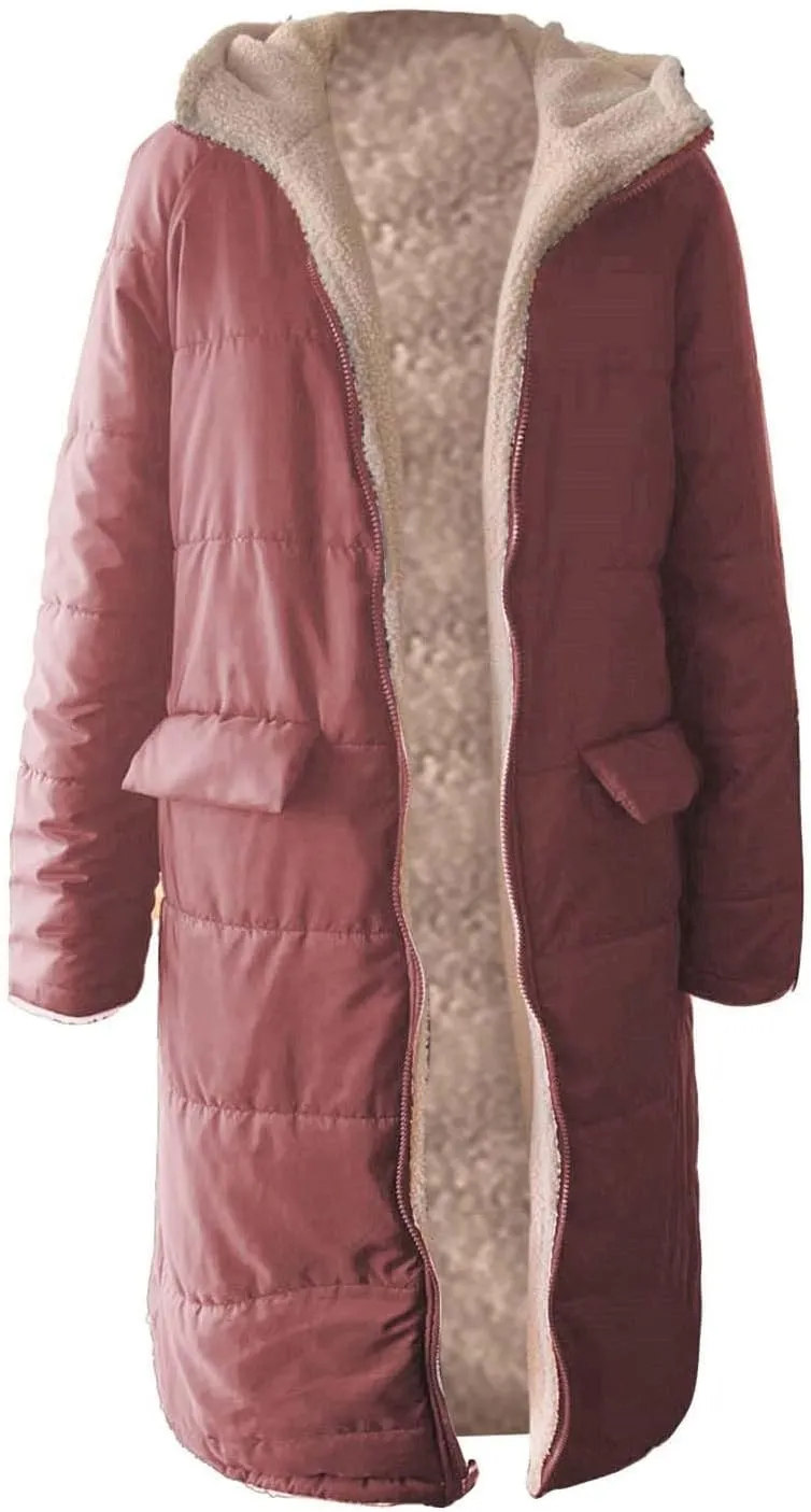 Muyise Womens Sherpa Fleece Coat Winter Warm Oversized Shearling Thicken Puffer Long Coats Jackets Outerwear with Pockets