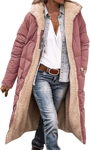 Muyise Womens Sherpa Fleece Coat Winter Warm Oversized Shearling Thicken Puffer Long Coats Jackets Outerwear with Pockets
