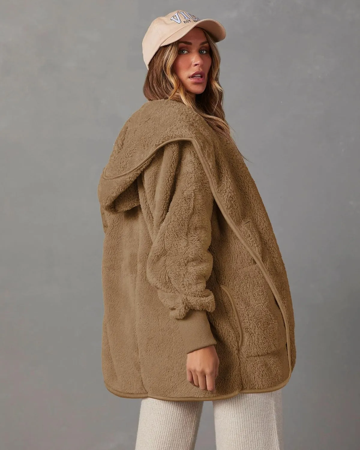 Paintcolors Women's Winter Faux Fuzzy Jacket Coat Fleece Hooded Long Sleeve Sherpa Jacket Oversized Teddy Coat with Pockets