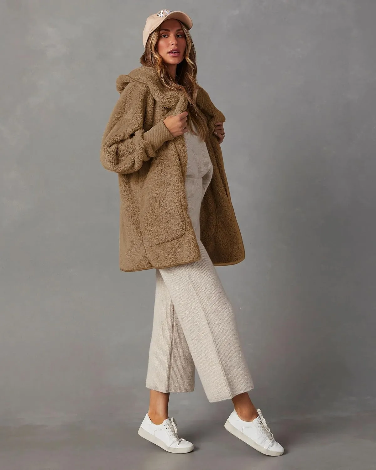Paintcolors Women's Winter Faux Fuzzy Jacket Coat Fleece Hooded Long Sleeve Sherpa Jacket Oversized Teddy Coat with Pockets
