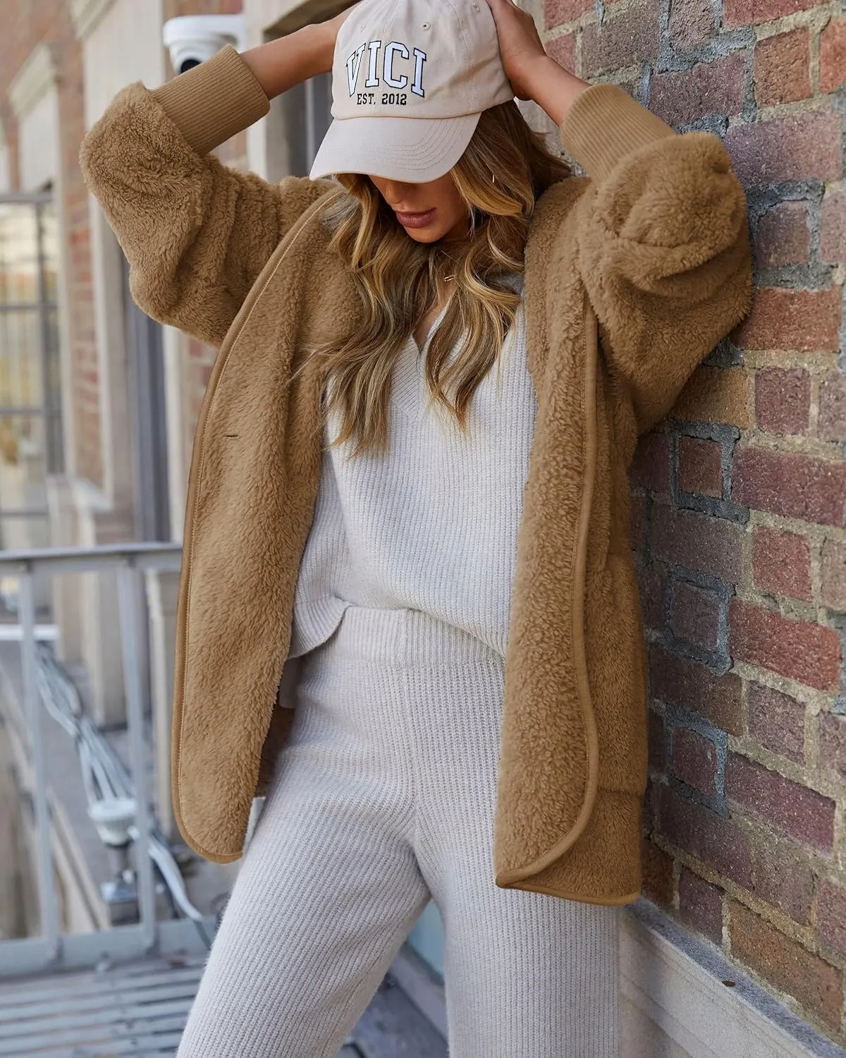 Paintcolors Women's Winter Faux Fuzzy Jacket Coat Fleece Hooded Long Sleeve Sherpa Jacket Oversized Teddy Coat with Pockets