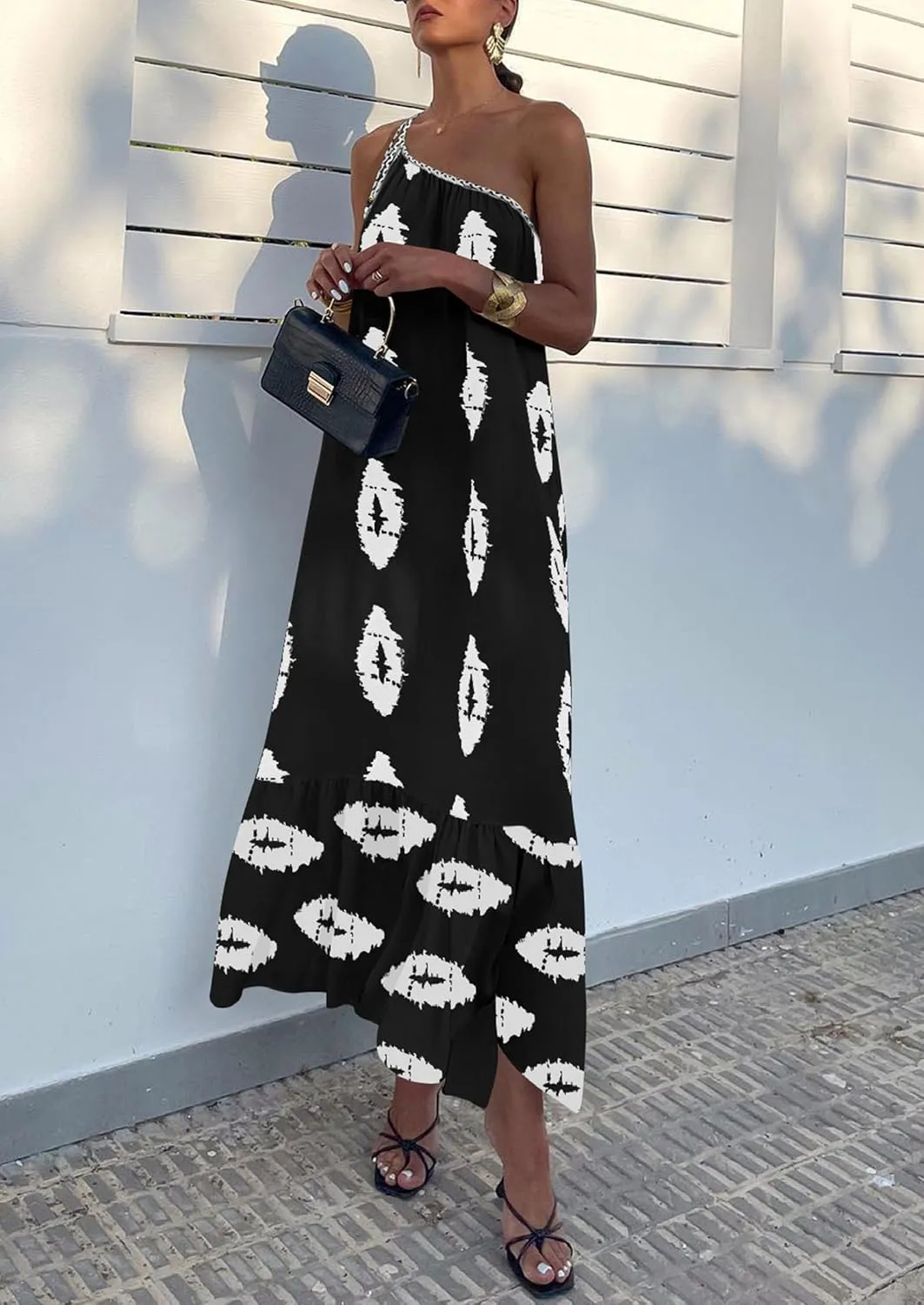 PRETTYGARDEN Women's 2025 Summer Maxi Dresses One Shoulder Printed Flowy Boho Beach Vacation Long Sundress