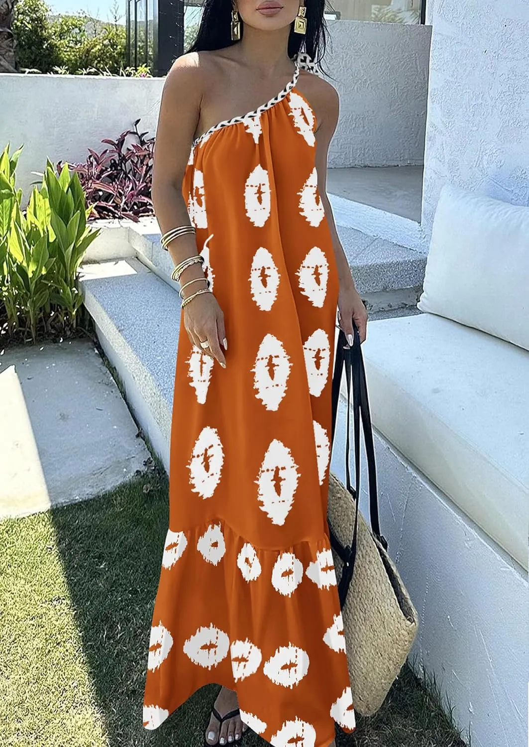 PRETTYGARDEN Women's 2025 Summer Maxi Dresses One Shoulder Printed Flowy Boho Beach Vacation Long Sundress